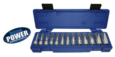 CBP2LM - 13 Piece 3/8” Drive Cornwell® bluePOWER® Metric Deep Socket Set, 6 Point