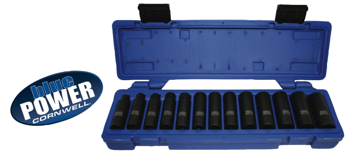 CBPI2LM - 13 Piece 3/8&quot; Drive Cornwell® bluePOWER® Metric Deep Power Socket Set, 6 Point