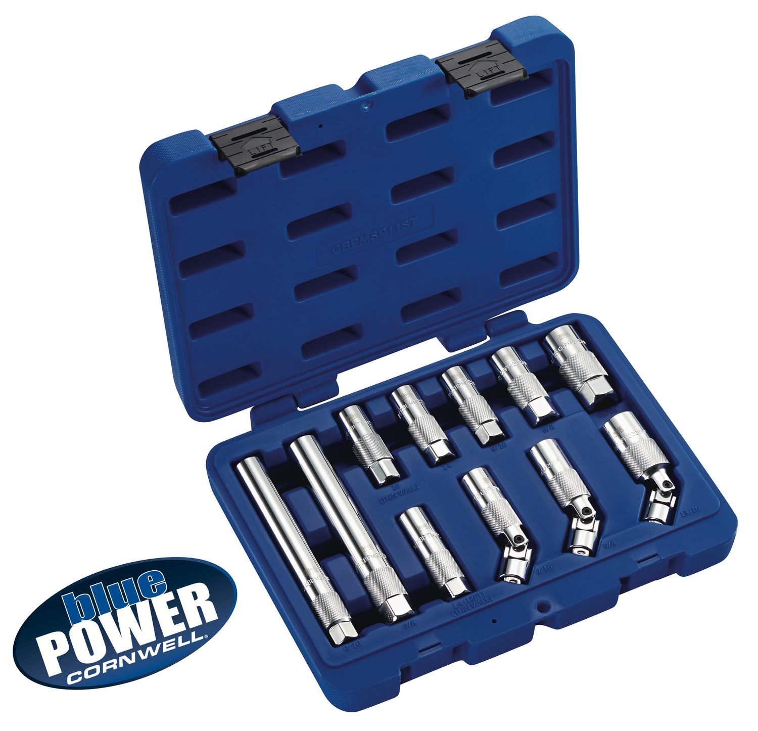 CBPMSP11ST - 11 Piece 3/8&quot; Drive Cornwell® bluePOWER® Magnetic Spark Plug Socket Set