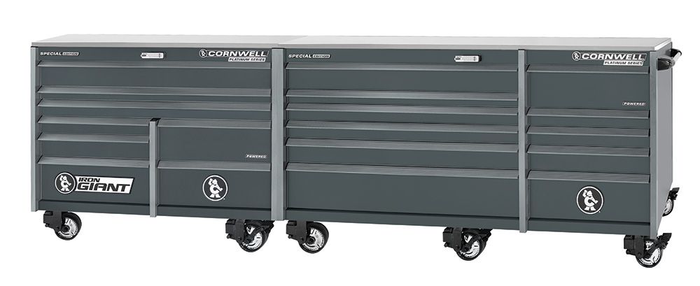 XPCTSPPR14019LF - PLATINUM PLUS™ 140&quot; 19-Drawer Iron Giant Roller Cabinet, Graphite/Gunmetal