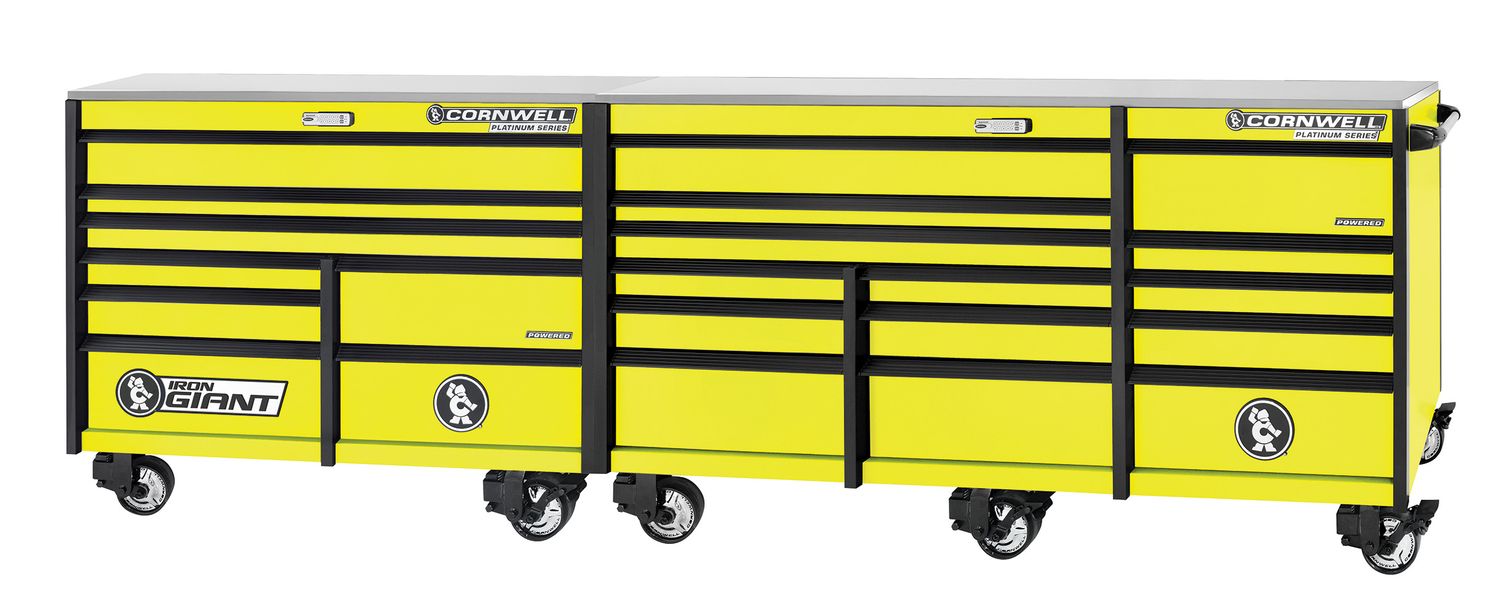 XPCTSPPR14022KLY - PLATINUM PLUS™ 140&quot; 22-Drawer Iron Giant Roller Cabinet, Lightning Yellow