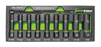 GEXAS9DS - 9 Piece 1/4" Drive SAE RPT Socket Extractor Set (Deep Length)