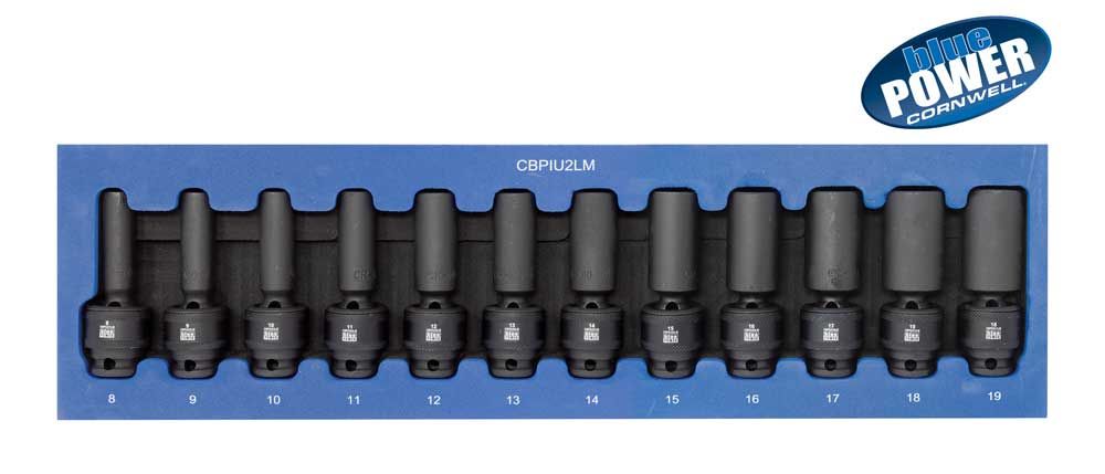 CBPIU2LM - 12 piece 3/8” Drive Cornwell® bluePOWER® Metric Deep Impact Universal Socket Set, 6 Point