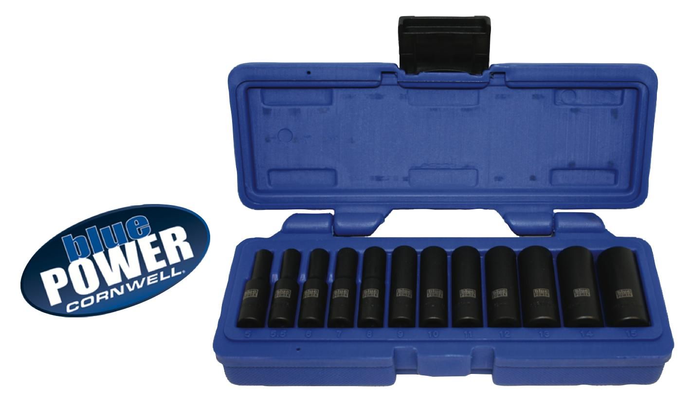 CBPI1LM - 12 Piece 1/4" Drive Cornwell® bluePOWER® Metric Deep Power Socket Set, 6 Point
