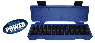 CBPI2LM - 13 Piece 3/8" Drive Cornwell® bluePOWER® Metric Deep Power Socket Set, 6 Point