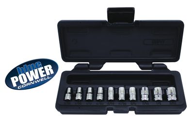 CBP1T - 10 Piece 1/4” Drive Cornwell® bluePOWER® SAE Socket Set, 12 Point