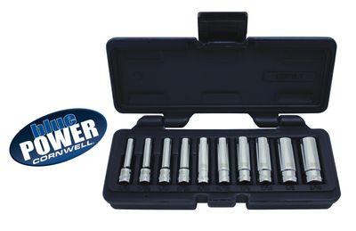 CBP1LT - 10 Piece 1/4” Drive Cornwell® bluePOWER® SAE Deep Socket Set, 12 Point