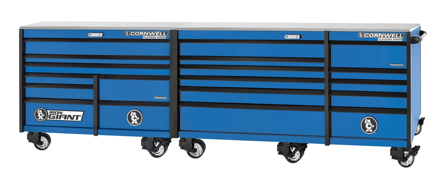 XPCTSPPR14019KTB - PLATINUM PLUS™ 140" 19-Drawer Iron Giant Roller Cabinet, Torch Blue