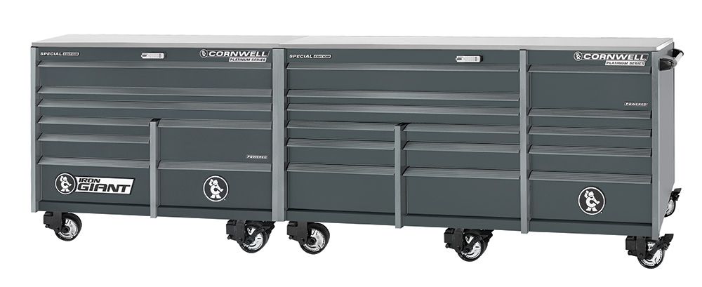 XPCTSPPR14022LF - PLATINUM PLUS™ 140" 22-Drawer Iron Giant Roller Cabinet, Graphite/Gunmetal