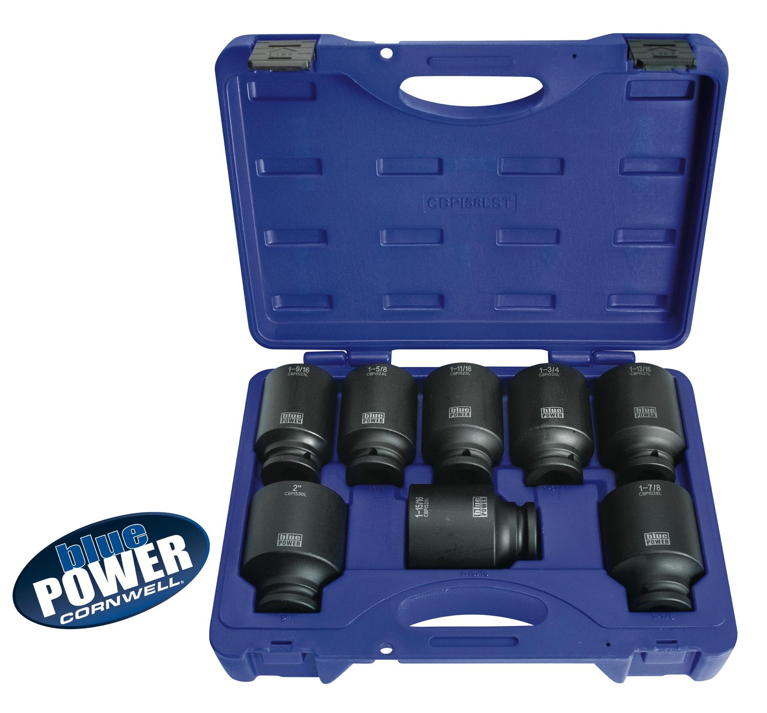 CBPI58LST - 8 Piece 3/4" Drive Cornwell® bluePOWER® SAE Deep Power Socket Set, 6 Point