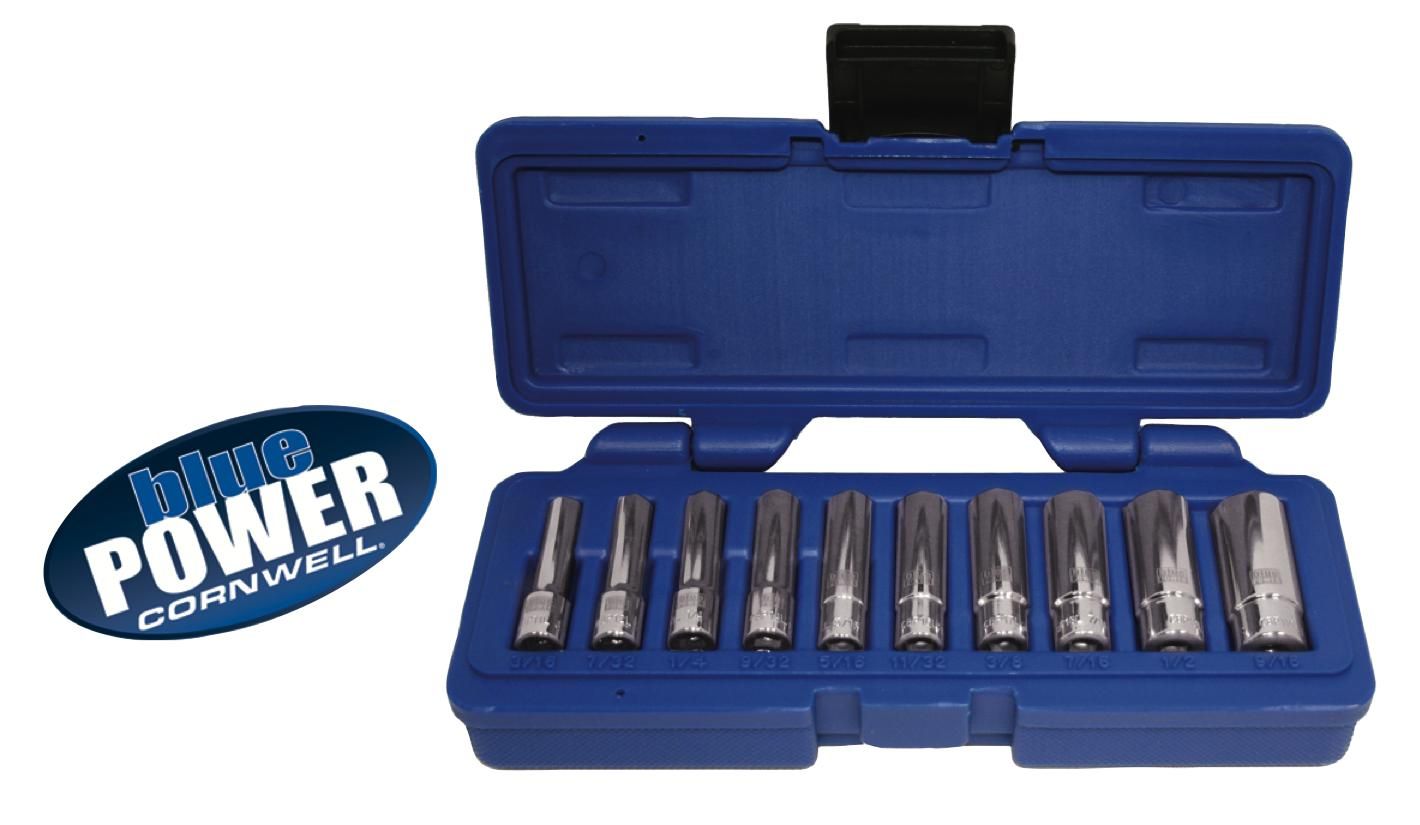 CBP1L - 10 Piece 1/4” Drive Cornwell® bluePOWER® SAE Deep Socket Set, 6 Point