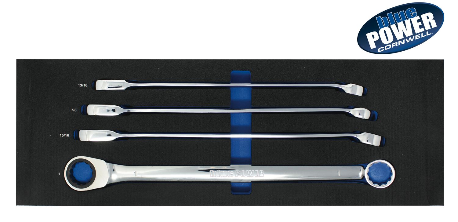 BPRWDBX4ST - 4 Piece Cornwell® bluePOWER® 72-Tooth SAE Ratcheting Double Box Wrench Set