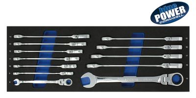 BPRW12MFST - 12 Piece Cornwell® bluePOWER® 72-Tooth Metric Flex Combination Ratcheting Wrench Set