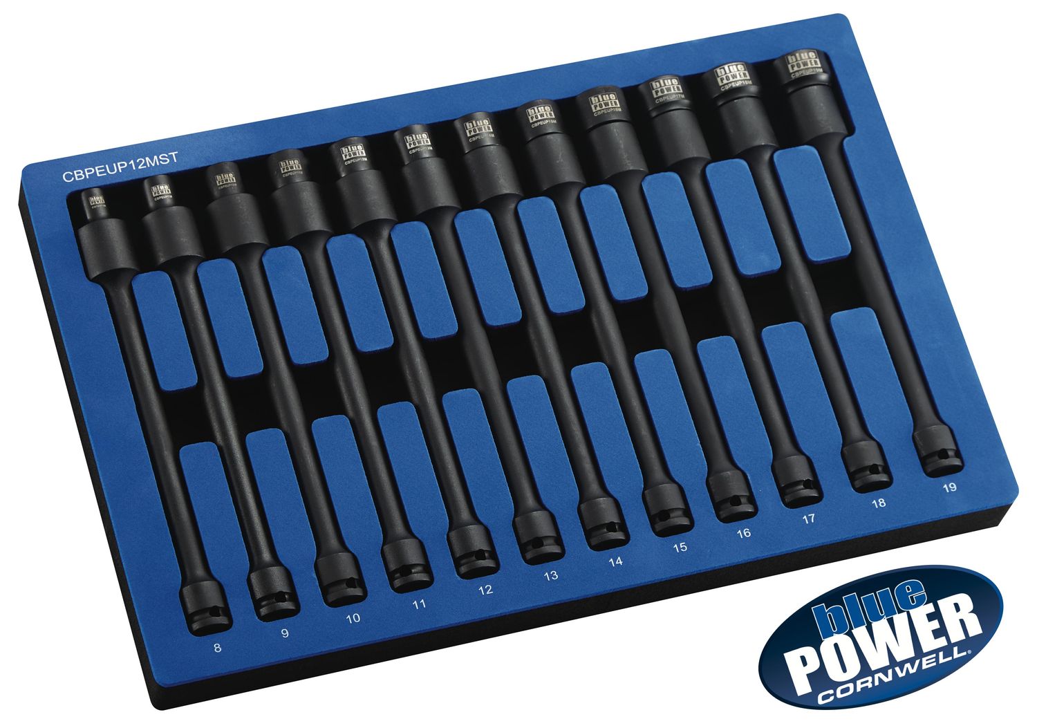 CBPEUP12MST - 12 Piece 3/8" Drive Cornwell® bluePOWER® Metric Power Universal Extension Set, 6 Point