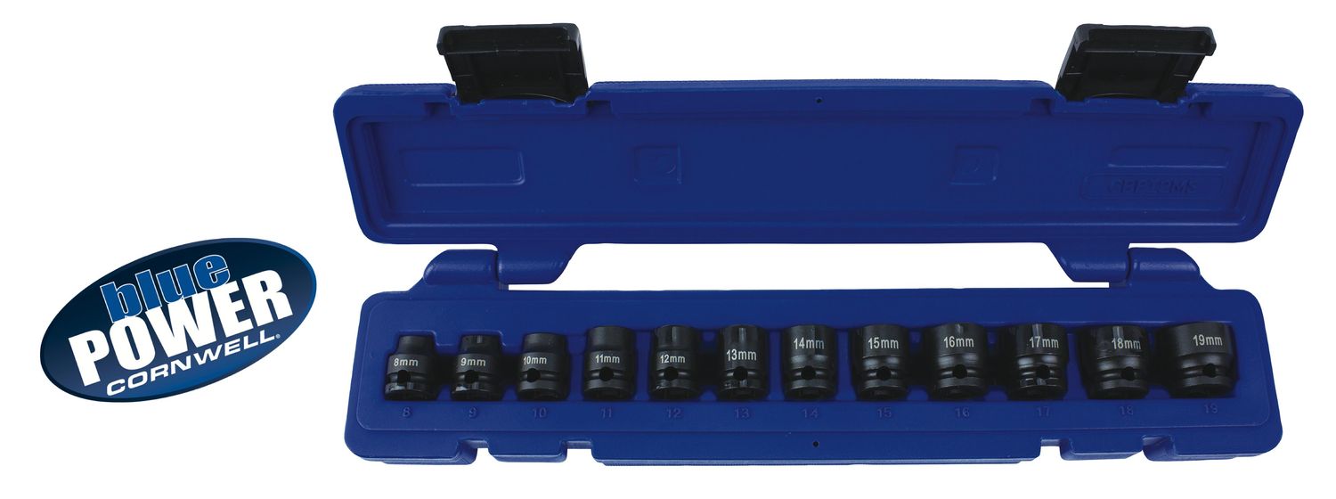 CBPI2MS - 12 Piece 3/8” Drive Cornwell® bluePOWER® Metric Stubby Power Socket Set, 6 Point