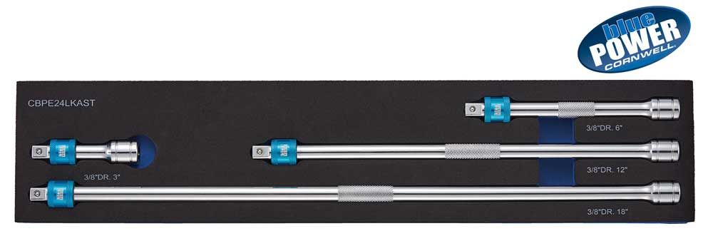 CBPE24LKAST - 4 Piece 3/8” Drive Cornwell® bluePOWER® Locking Extension Set