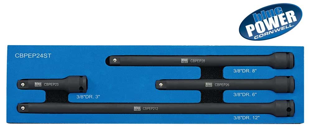 CBPEP24ST - 4 Piece 3/8” Drive Cornwell® bluePOWER® Impact Extension Set