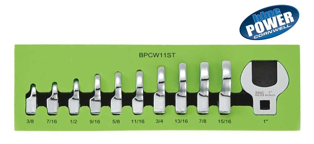 BPCW11ST - 11 Piece 3/8" Drive Cornwell® bluePOWER® SAE Open End Crowfoot Wrench Set