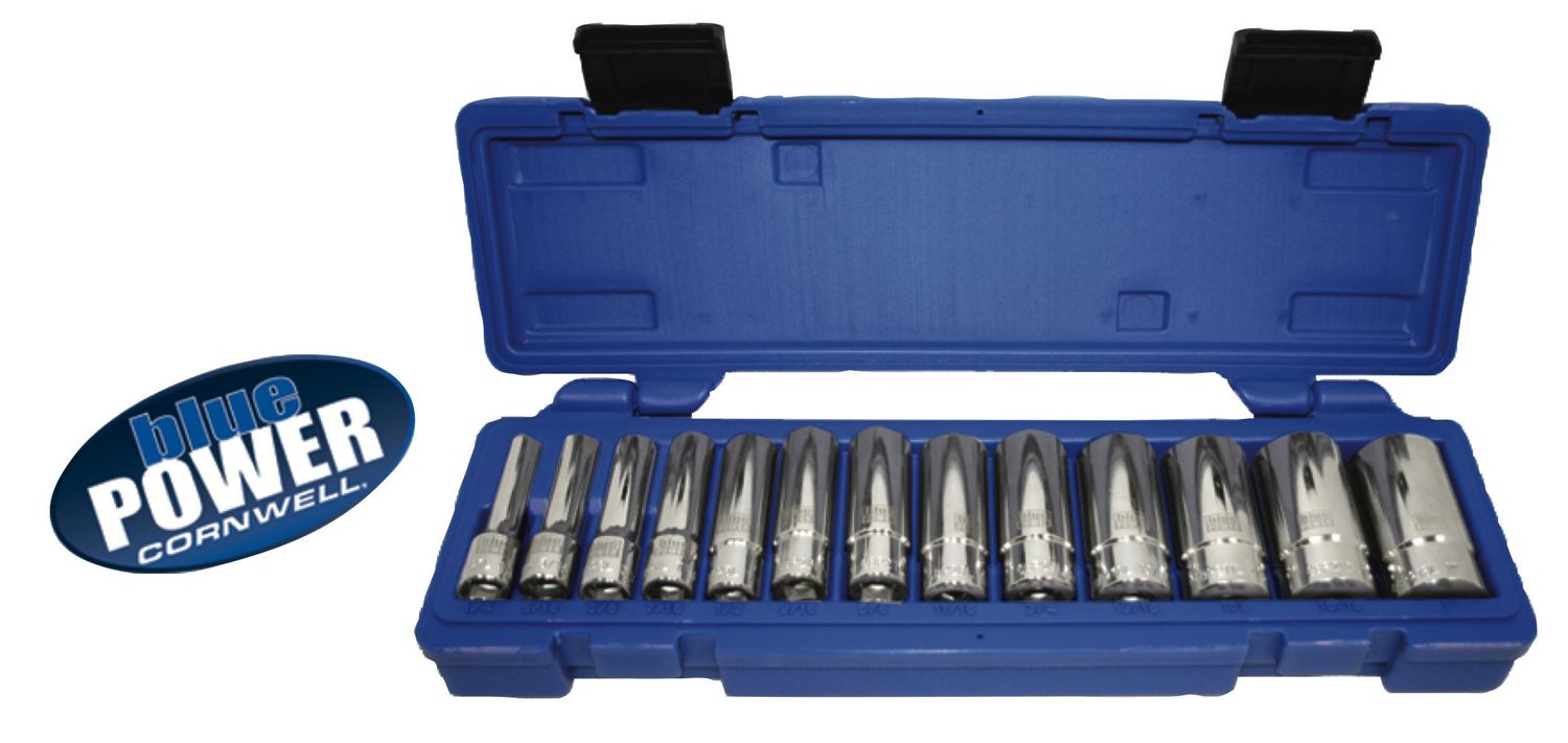CBP2L - 13 Piece 3/8” Drive Cornwell® bluePOWER® SAE Deep Socket Set, 6 Point