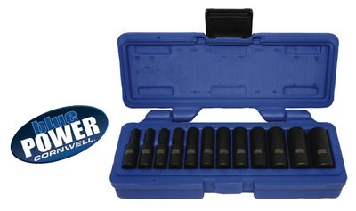 CBPI1LM - 12 Piece 1/4" Drive Cornwell® bluePOWER® Metric Deep Power Socket Set, 6 Point