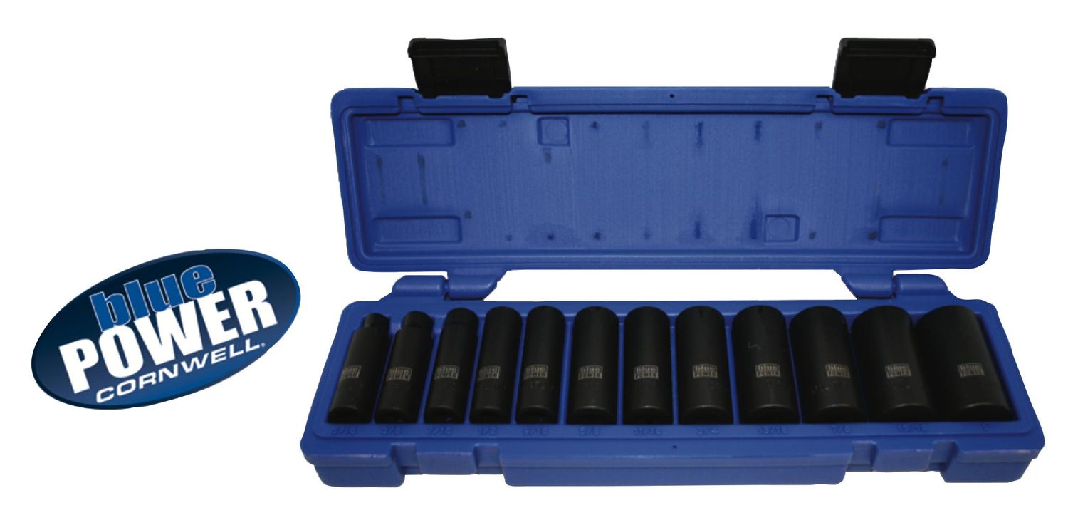 CBPI2L - 12 Piece 3/8" Drive Cornwell® bluePOWER® SAE Deep Power Socket Set, 6 Point