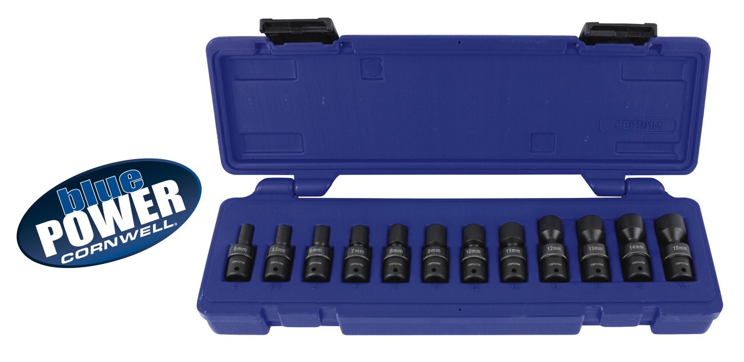 CBPIU1M - 12 Piece 1/4" Drive Cornwell® bluePOWER® Metric Power Universal Socket Set, 6 Point