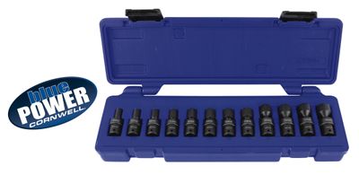CBPIU1M - 12 Piece 1/4" Drive Cornwell® bluePOWER® Metric Power Universal Socket Set, 6 Point
