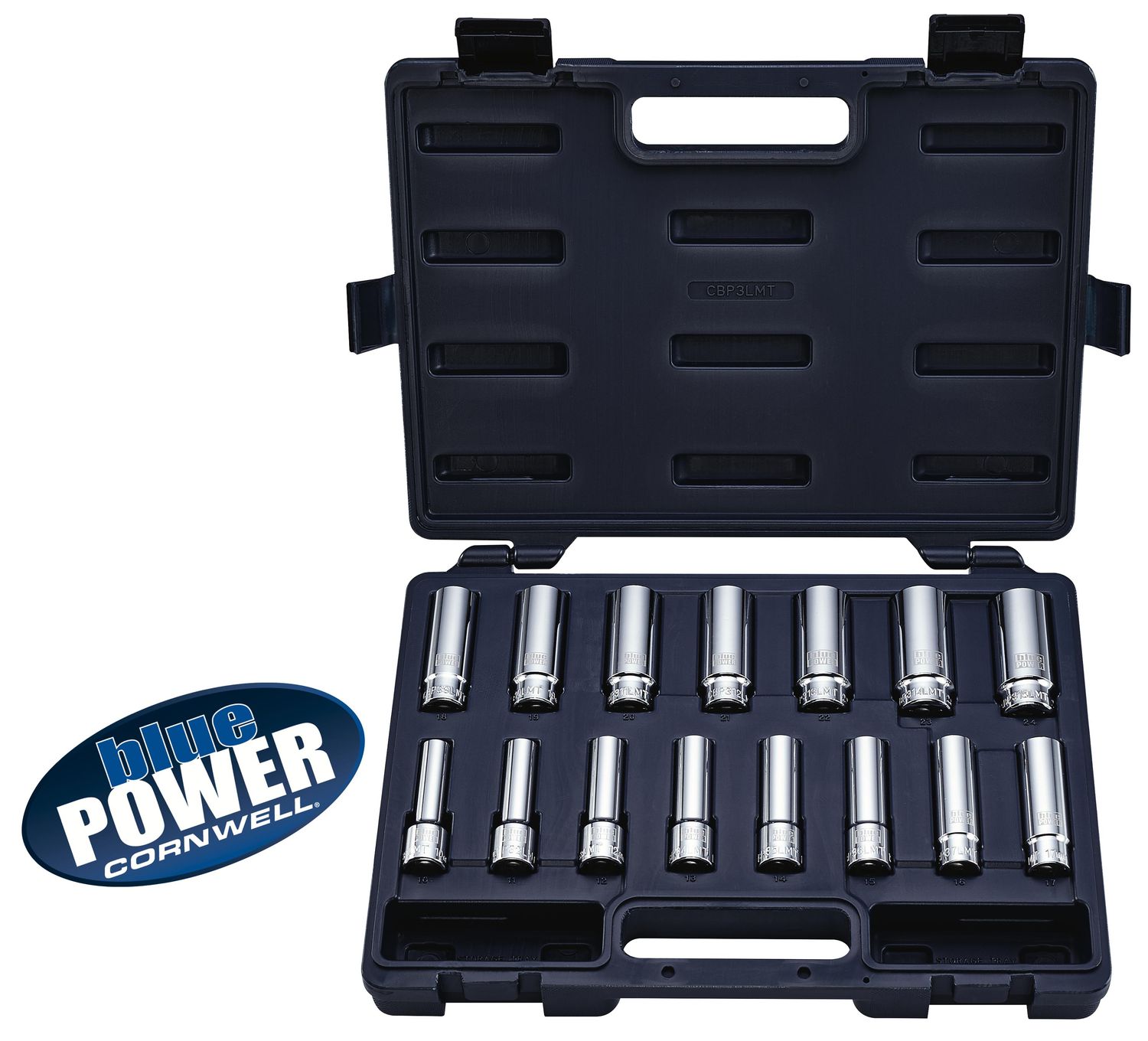 CBP3LMT - 15 Piece 1/2” Drive bluePOWER® Metric Deep Socket Set, 12 Point