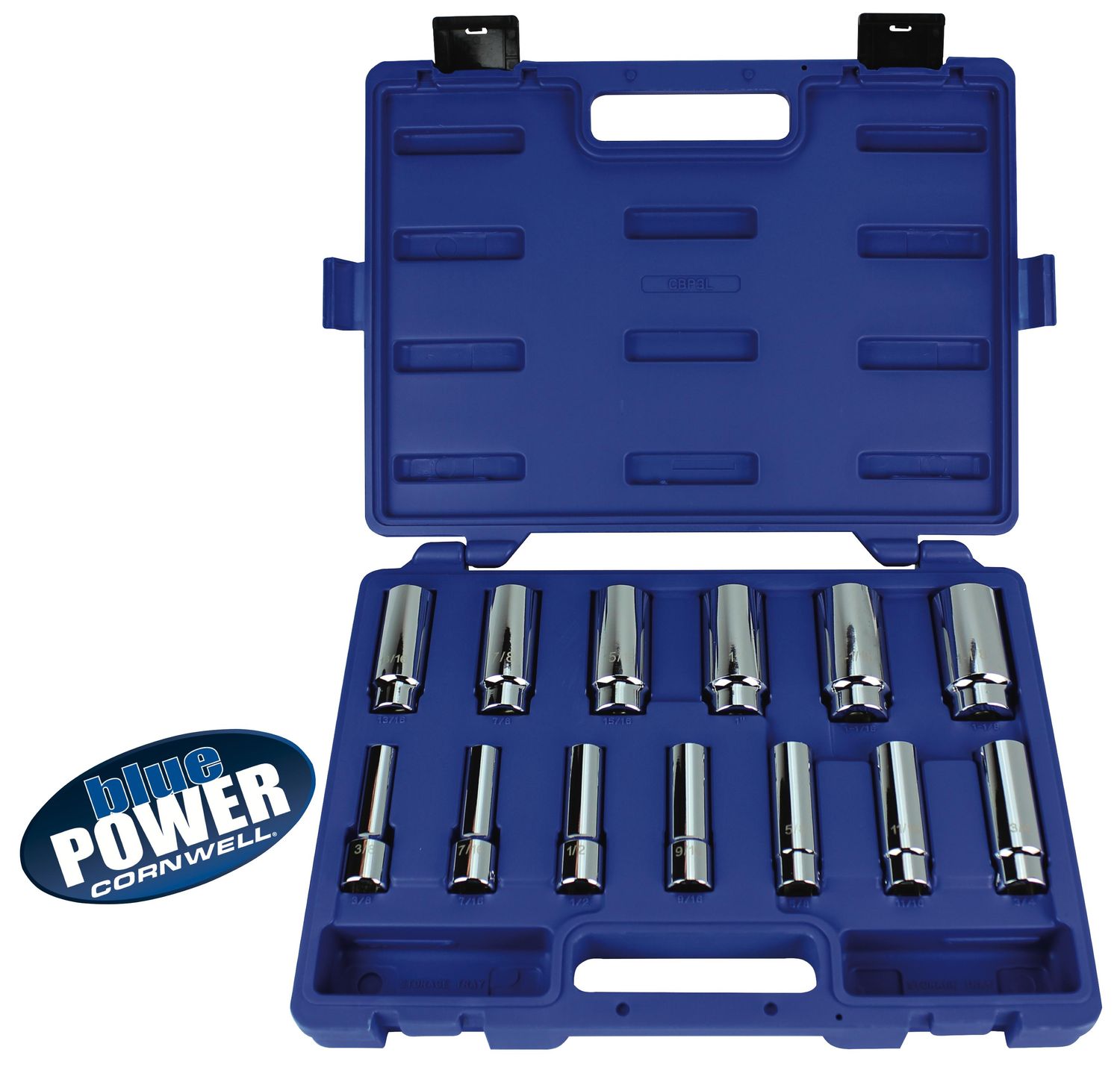 CBP3L - 13 Piece 1/2” Drive Cornwell® bluePOWER® SAE Deep Socket Set, 6 Point