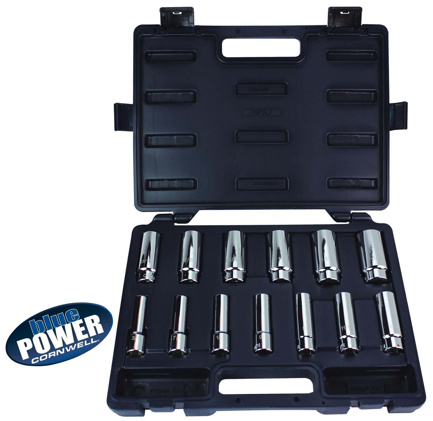 CBP3LT - 13 Piece 1/2” Drive Cornwell® bluePOWER® SAE Deep Socket Set, 12 Point