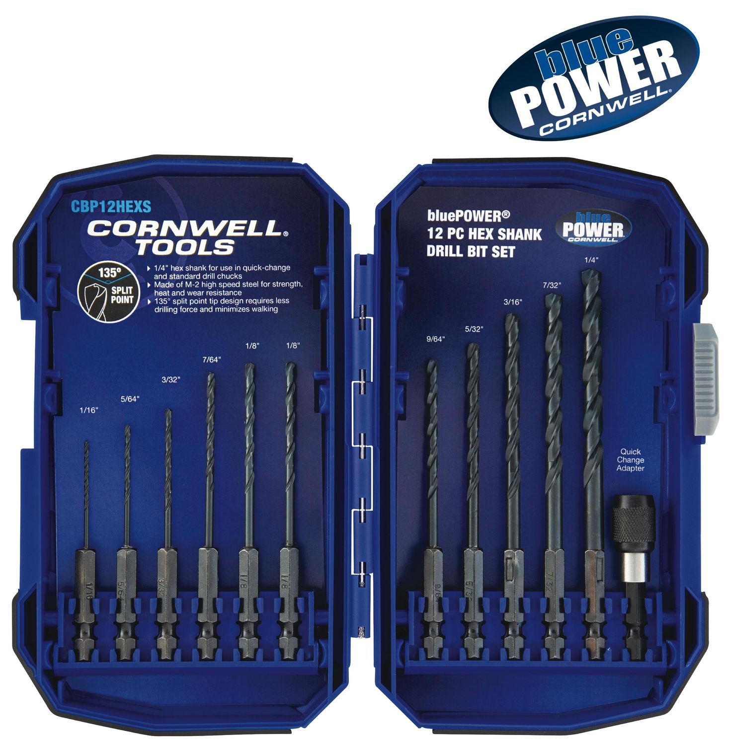 CBP12HEXS - 12 Piece bluePOWER® Hex Shanked Drill Bit Set
