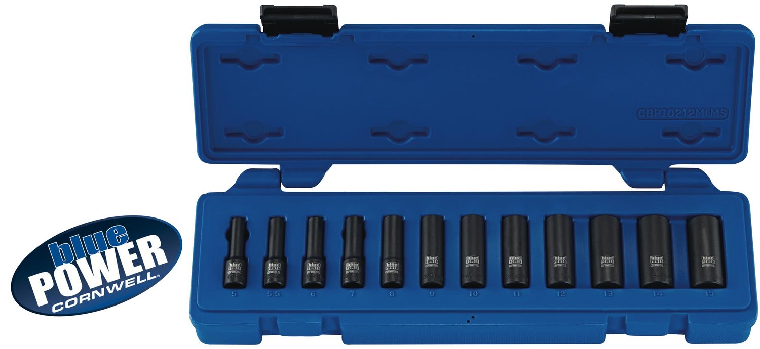 CBPI0212MLMS - 12 Piece 1/4” Drive Cornwell® bluePOWER® Metric Deep Magnetic Power Socket Set, 6 Point