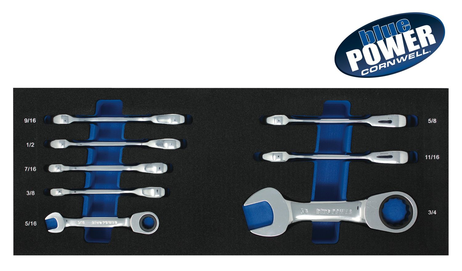 BPRW8SST - 8 Piece bluePOWER® 72-Tooth SAE Stubby Ratcheting Combination Wrench Set