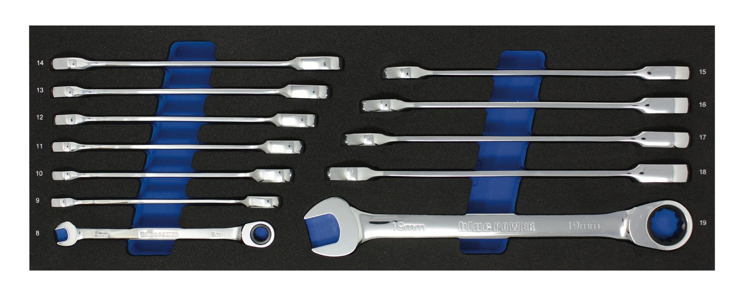 BPRW12MST - 12 Piece bluePOWER® 72-Tooth Metric Ratcheting Combination Wrench Set