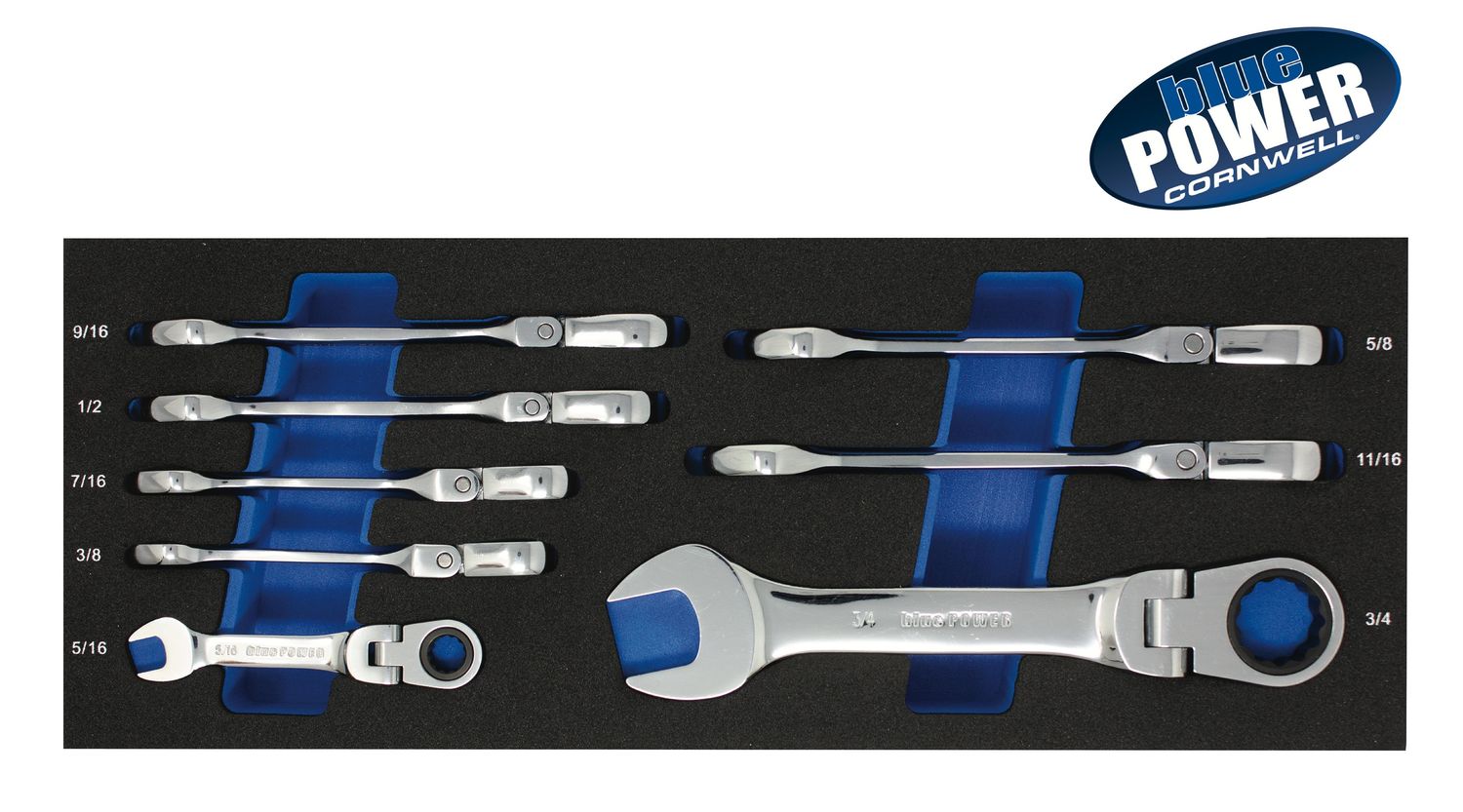 BPRW8FSST - 8 Piece bluePOWER® 72-Tooth SAE Stubby Flex Ratcheting Combination Wrench Set