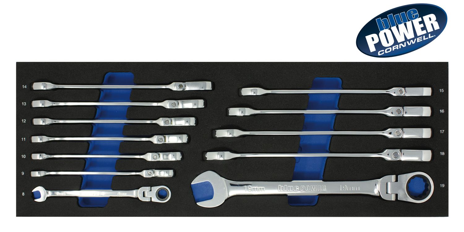 BPRW12MFST - 12 Piece bluePOWER® 72-Tooth Metric Flex Combination Ratcheting Wrench Set
