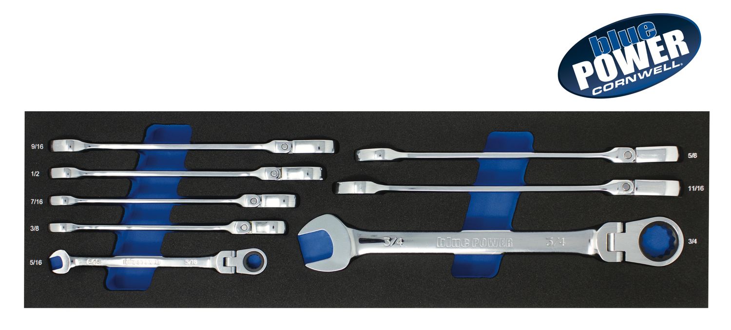 BPRW8FST - 8 Piece bluePOWER® 72-Tooth SAE Flex Ratcheting Combination Wrench Set