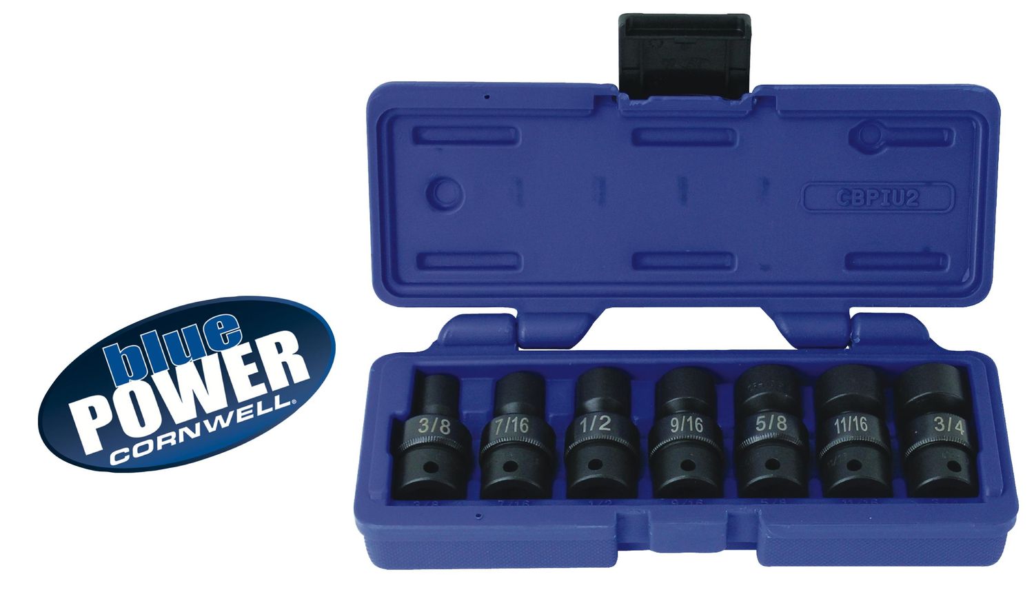 CBPIU2 - 7 Piece 3/8" Drive Cornwell® bluePOWER® SAE Power Universal Socket Set, 6 Point