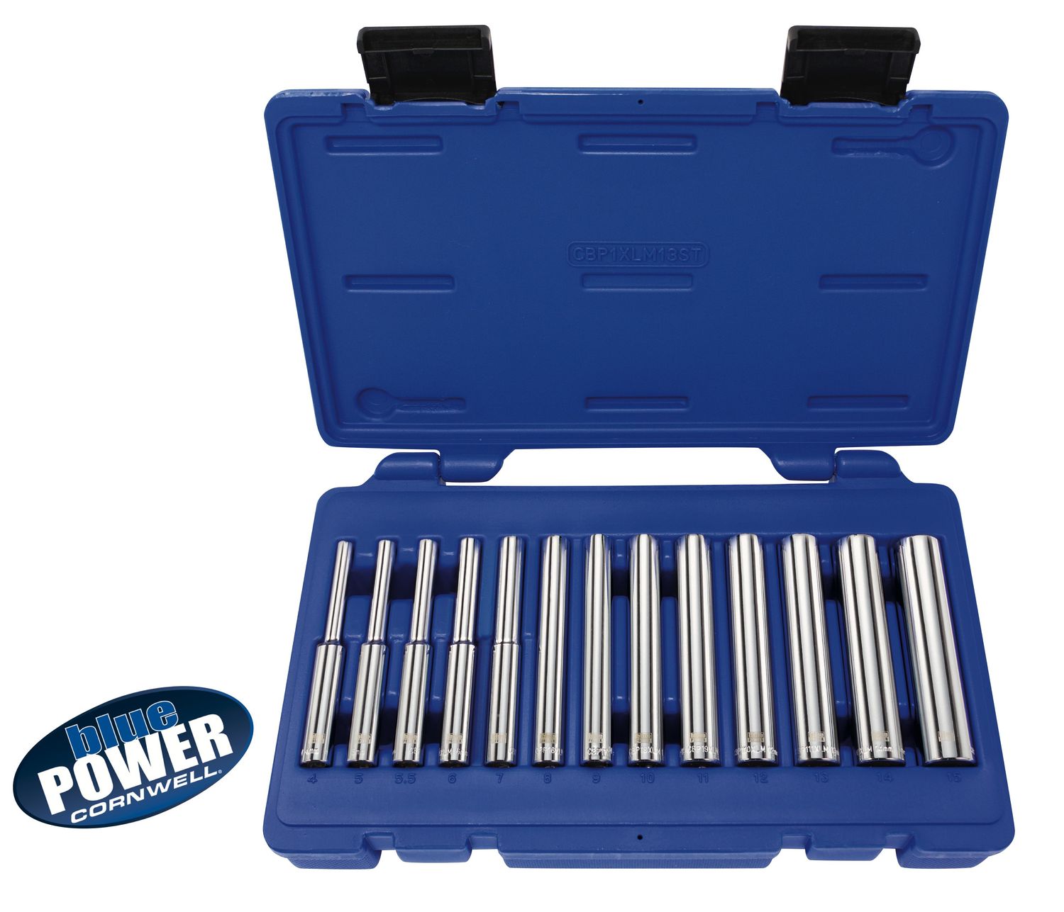 CBP1XLM13ST - 13 Piece 1/4" Drive bluePOWER® Metric Extra Deep Socket Set, 6 Point