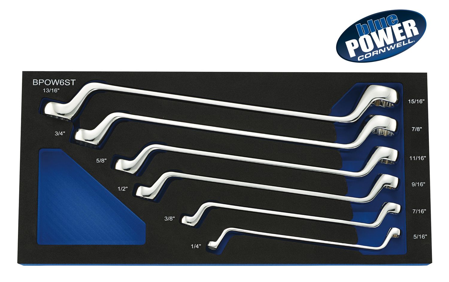 BPOW6ST - 6 Piece Cornwell® bluePOWER® SAE 75° Deep Offset Box Wrench Set