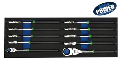 BPRW10SBFST - 10 Piece Cornwell® bluePOWER® 72-Tooth SAE Flex Ratcheting Slim Beam Wrench Set