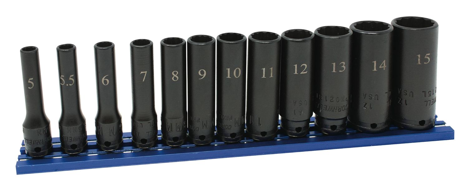 STI0112LMSP - 12 Piece 1/4” Drive Metric Deep Power Socket Set, 12 Point
