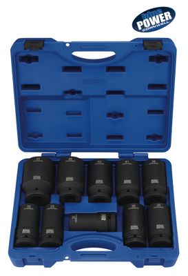 CBPI610MLST - 10 Piece 1" Drive Cornwell® bluePOWER® Metric Deep Power Socket Set, 6 Point
