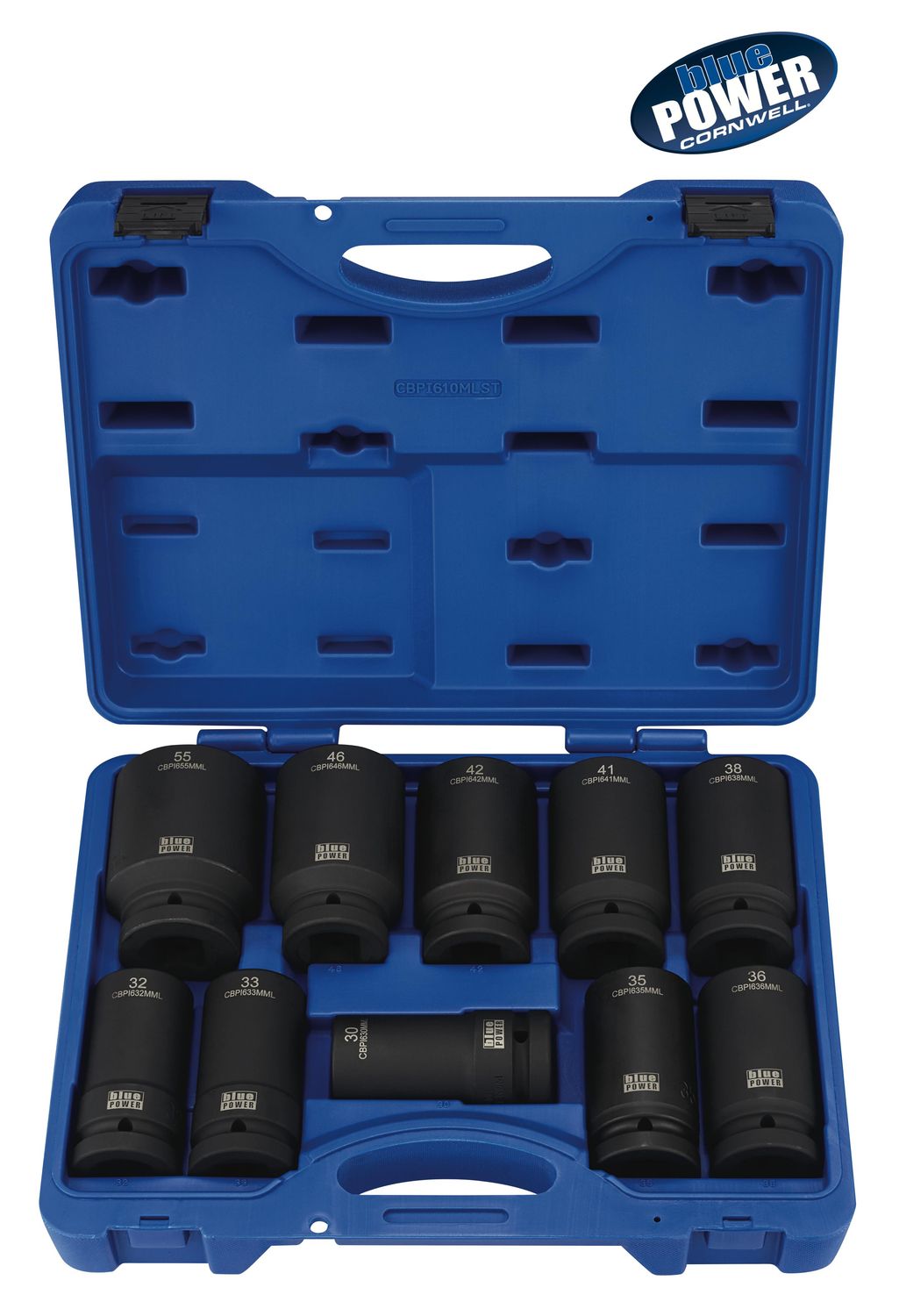 CBPI610MLST - 10 Piece 1" Drive bluePOWER® Metric Deep Power Socket Set, 6 Point