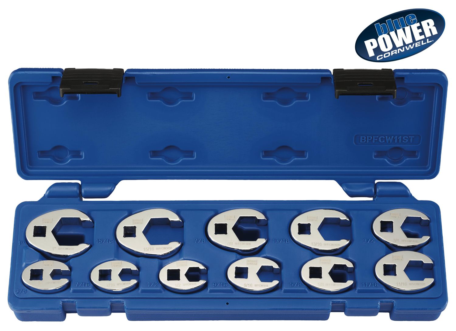 BPFCW11ST - 11 Piece 3/8" Drive Cornwell® bluePOWER® SAE Flare Nut Crowfoot Wrench Set