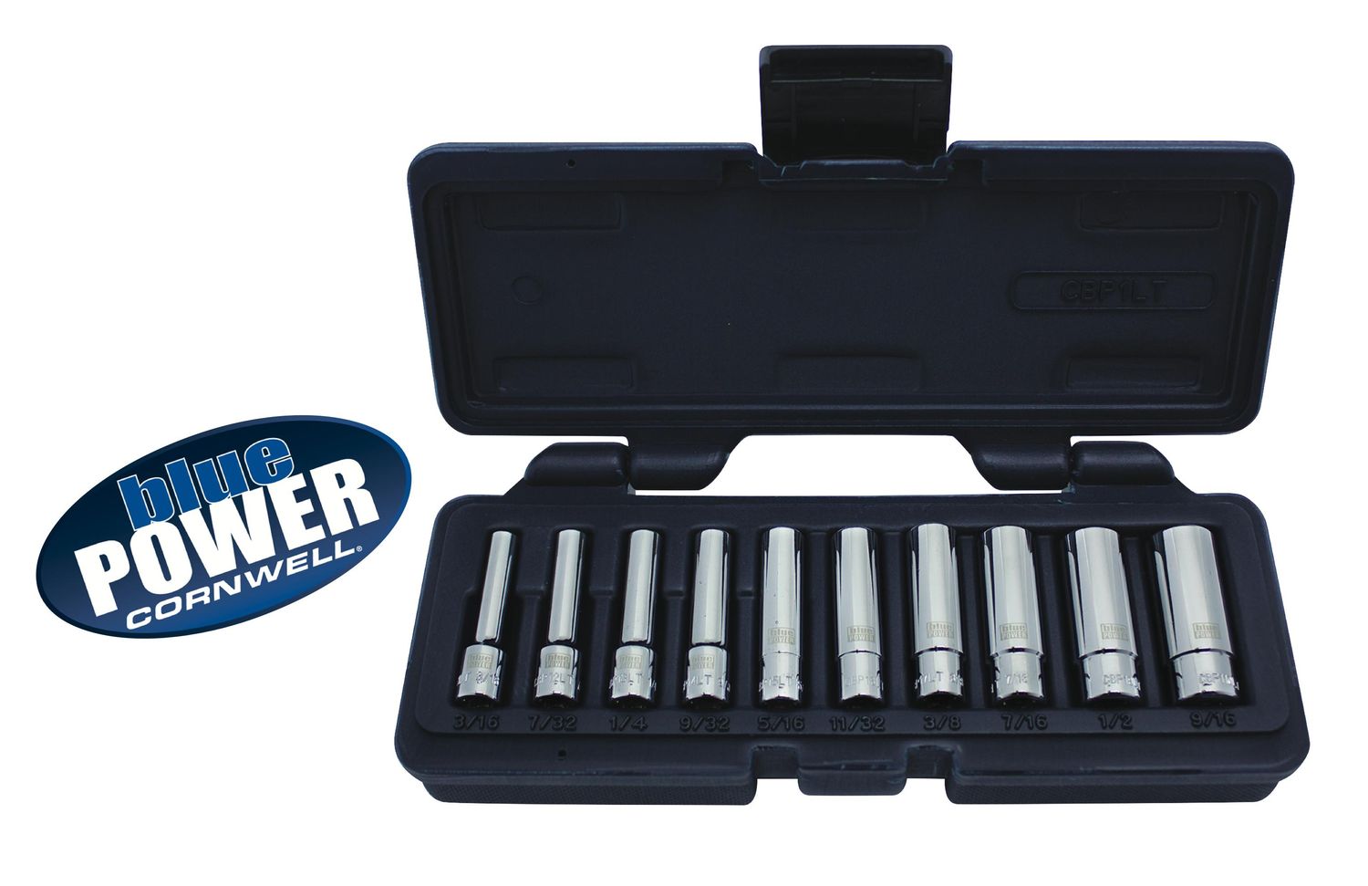 CBP1LT - 10 Piece 1/4” Drive Cornwell® bluePOWER® SAE Deep Socket Set, 12 Point