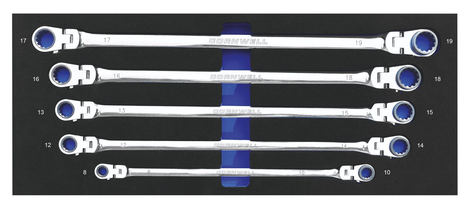 CRWLF5MSB - 5 Piece 120-Tooth Metric Extra-Long Flex Ratcheting Box Wrench Set