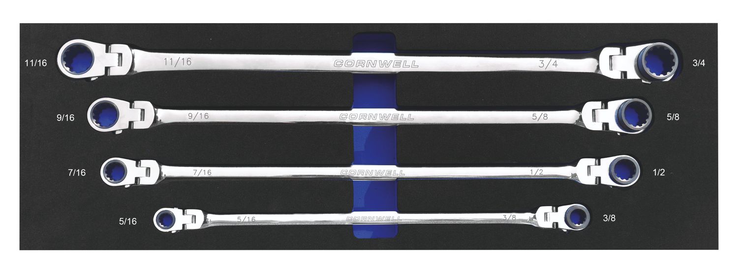 CRWLF4SB - 4 Piece 120-Tooth SAE Extra-Long Flex Ratcheting Box Wrench Set