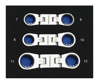 CRW3MSFF - 3 Piece 120-Tooth Metric Flex Ratcheting Finger Wrench Set