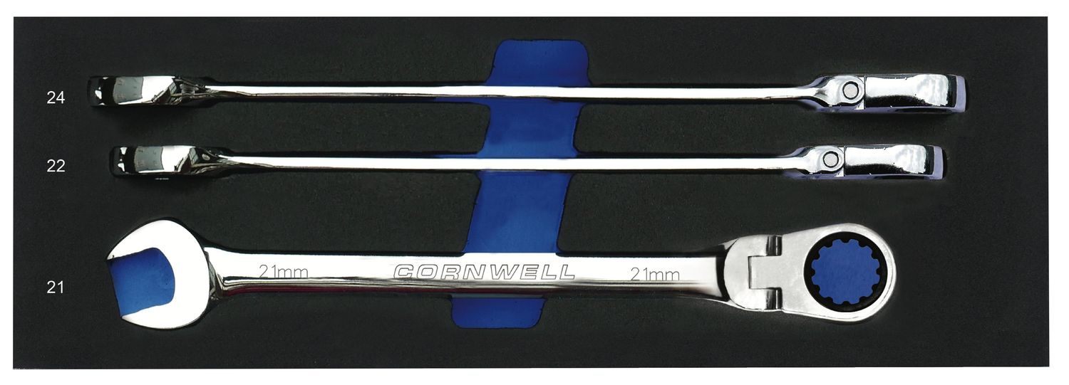 CRW3MSFB - 3 Piece 120-Tooth Metric Flex Ratcheting Combination Wrench Set